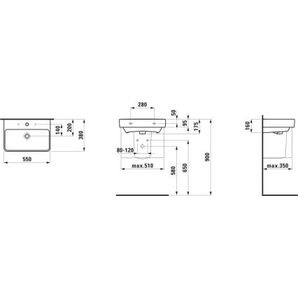 LAUFEN H8189580001041 - PRO praustuvas ant stalviršio/pakabinamas 55x38 cm keramika/balta