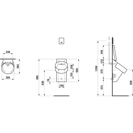 LAUFEN H8402817160001 - Pisuaras su VAL dangčio angomis, galinis vandens įvadas, galinis nuotekų išvada, keramika/matinė juoda