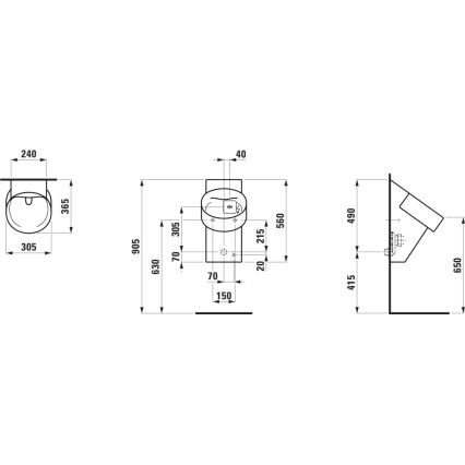 LAUFEN H8402867160001 - Pisuaras su jutikliu VAL 230V, galinis vandens įvadas, galinis nuotekų išvedimas, keraminė/matinė juoda