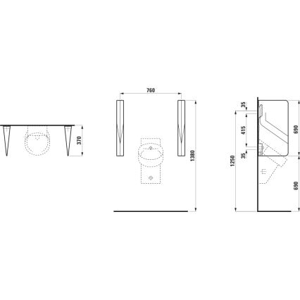 LAUFEN H8472807160001 - Pisuarų pertvara VAL 69x37 cm keraminė/matinė juoda