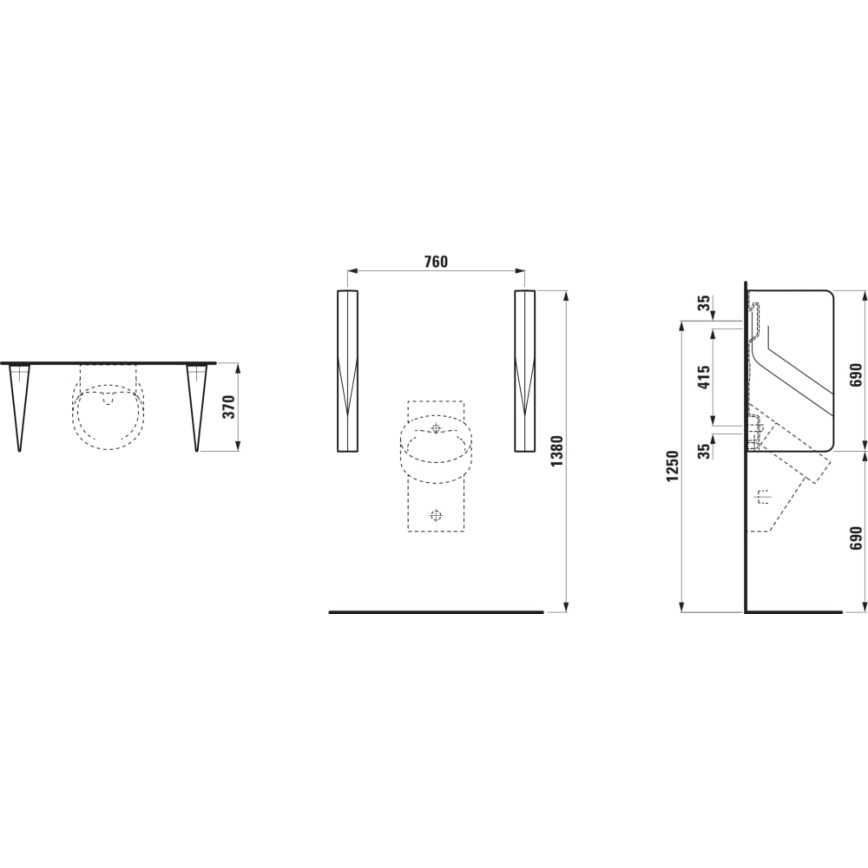 LAUFEN H8472807160001 - Pisuarų pertvara VAL 69x37 cm keraminė/matinė juoda
