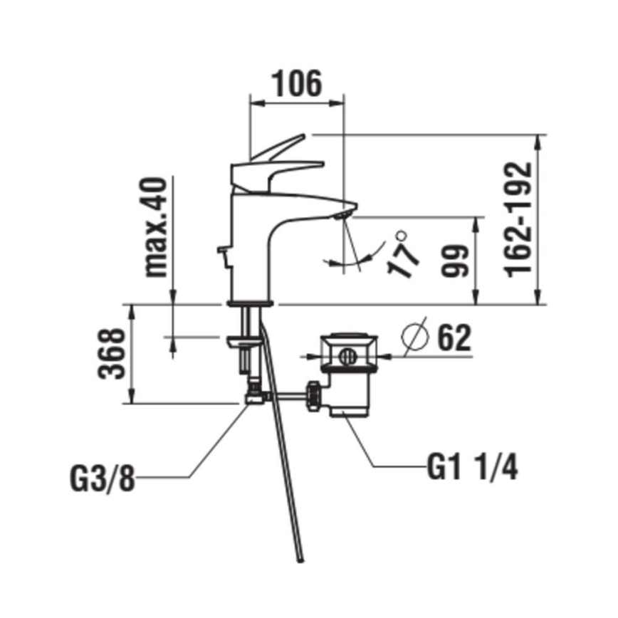 LAUFEN HF500701100000 - Praustuvo čiaupas + kriauklės nuotekų sistema su pertekliumi LAURIN 16,2 cm blizgus chromas