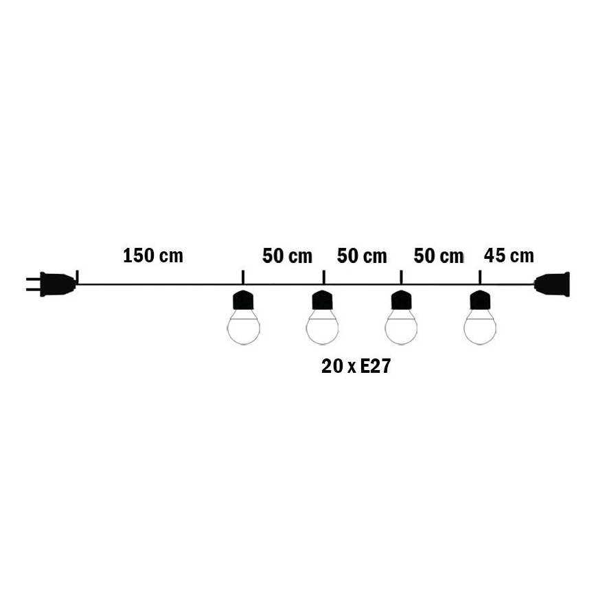 Lauko dekoratyvinė girlianda MIMOSA 20xE27/1,3W/230V IP44 10m