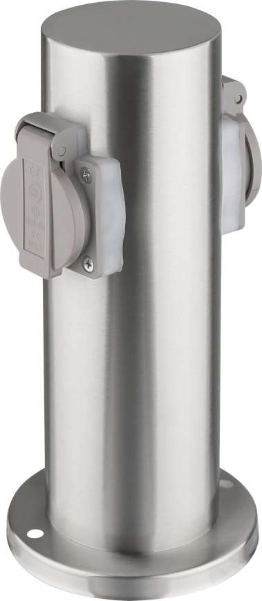 Lauko kištukinių lizdų stulpas 2Z 230V IP44 matinis chromas apvalus
