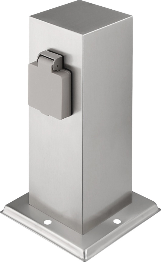 Lauko kištukinių lizdų stulpas 2Z 230V IP44 matinis chromas kampinis