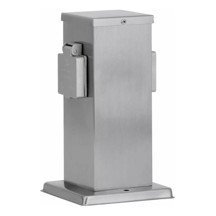 Lauko kištukinių lizdų stulpas 2Z SCHUKO 230V matinis chromas IP44