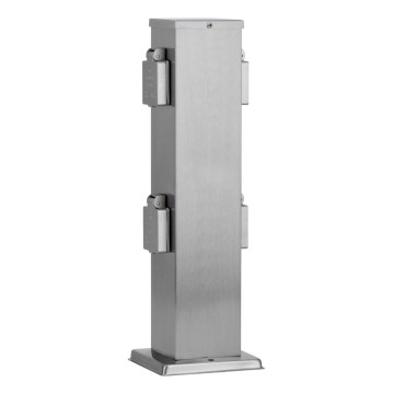 Lauko kištukinių lizdų stulpas 4Z SCHUKO 230V matinis chromas IP44