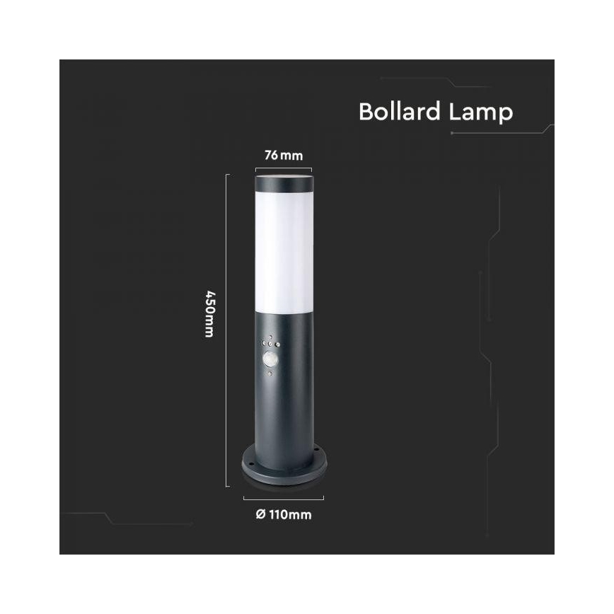 Lauko lempa su jutikliu 1xE27/60W/230V IP44 45cm antracitas