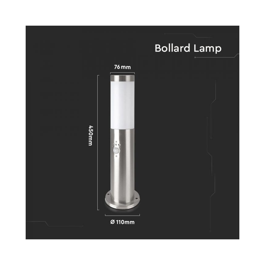 Lauko lempa su jutikliu 1xE27/60W/230V IP44 45cm matinis chromas