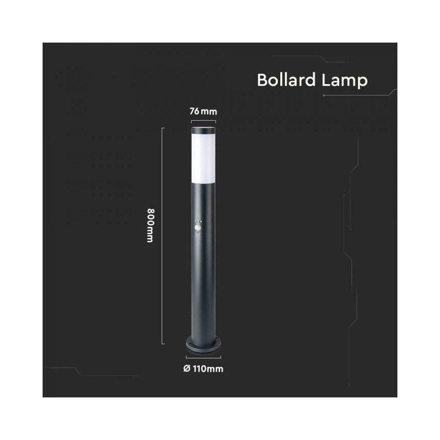 Lauko lempa su jutikliu 1xE27/60W/230V IP44 80cm antracitas