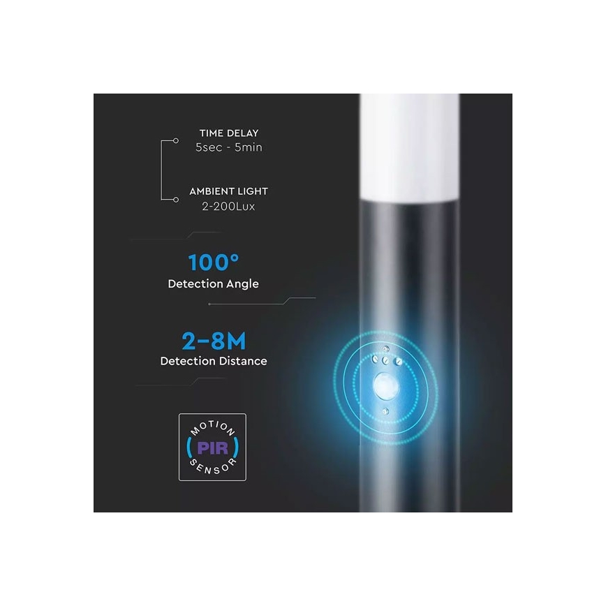 Lauko lempa su jutikliu 1xE27/60W/230V IP44 80cm juodas