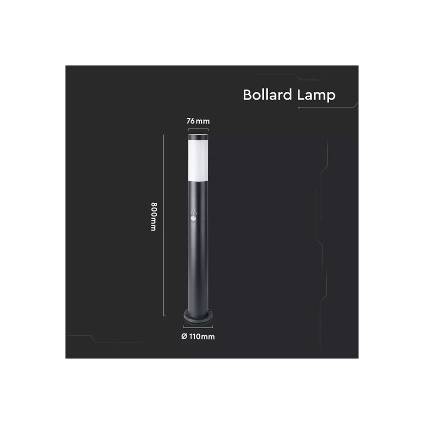 Lauko lempa su jutikliu 1xE27/60W/230V IP44 80cm juodas