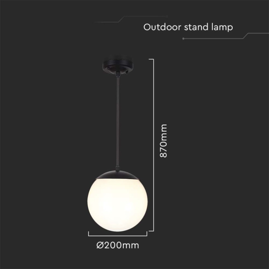 Lauko pakabinamas šviestuvas ant laido 1xE27/60W/230V skersmuo 20 cm IP44 juodas
