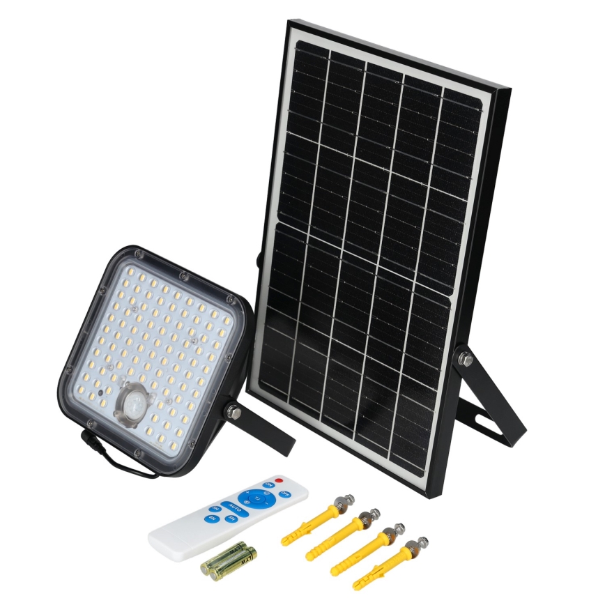 Lauko saulės prožektorius su jutikliu LED/30W/6,4V 4000K IP65 + valdymo pultas