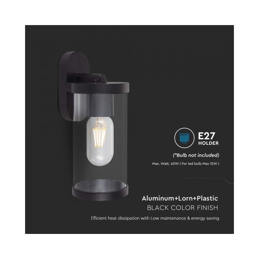 Lauko sieninis šviestuvas 1xE27/60W/230V IP44 juoda
