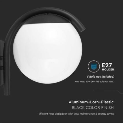 Lauko sieninis šviestuvas 1xE27/60W/230V IP44 juoda