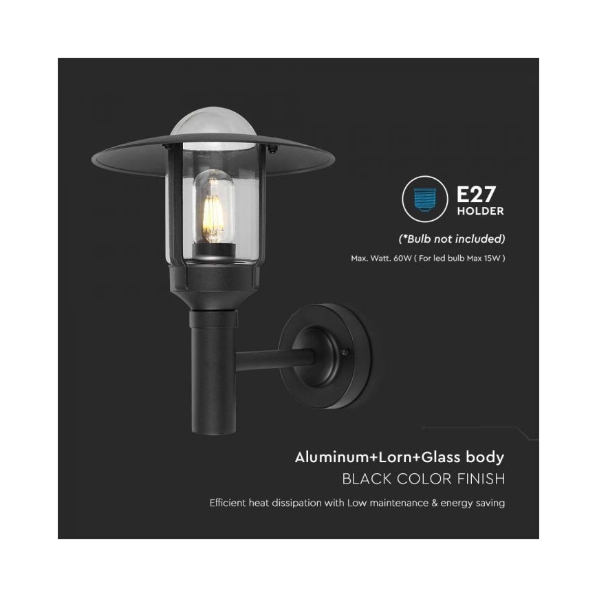 Lauko sieninis šviestuvas 1xE27/60W/230V IP44 juoda
