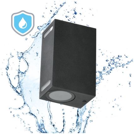 Lauko sieninis šviestuvas QUERK 2xGU10/35W/230V IP54 15 cm juoda