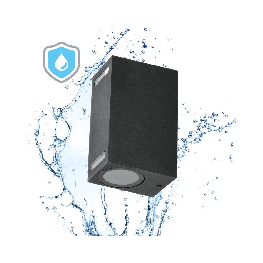 Lauko sieninis šviestuvas QUERK 2xGU10/35W/230V IP54 15 cm juoda
