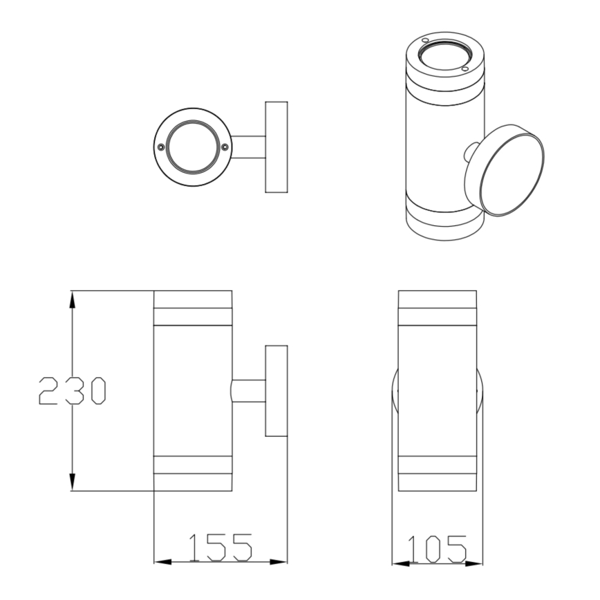 Lauko sieninis šviestuvas RINO 2xGU10/12W/230V IP54 juoda