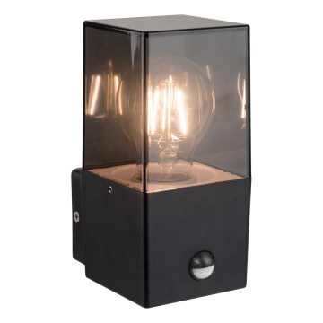Lauko sieninis šviestuvas su judesio ir sutemų jutikliu 1xE27/40W/230V IP44 juoda/dūminė