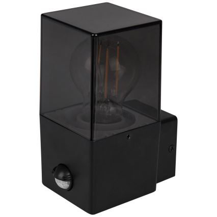 Lauko sieninis šviestuvas su judesio ir sutemų jutikliu 1xE27/40W/230V IP44 juoda/dūminė