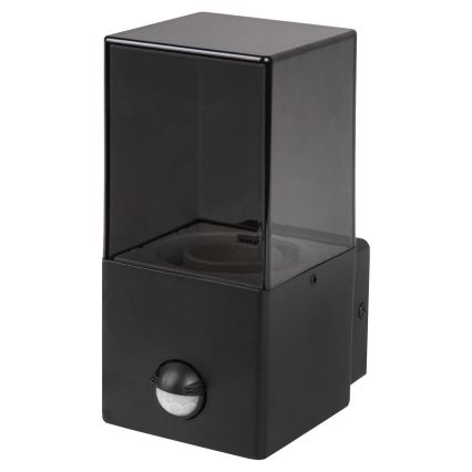 Lauko sieninis šviestuvas su judesio ir sutemų jutikliu 1xE27/40W/230V IP44 juoda/dūminė