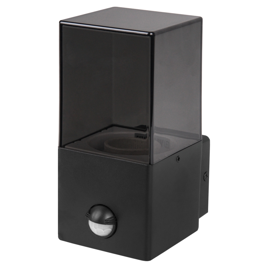Lauko sieninis šviestuvas su judesio ir sutemų jutikliu 1xE27/40W/230V IP44 juoda/dūminė