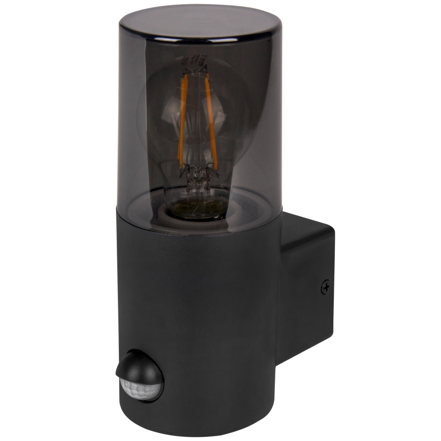 Lauko sieninis šviestuvas su judesio ir sutemos davikliu 1xE27/40W/230V IP44, juodas/dūminis