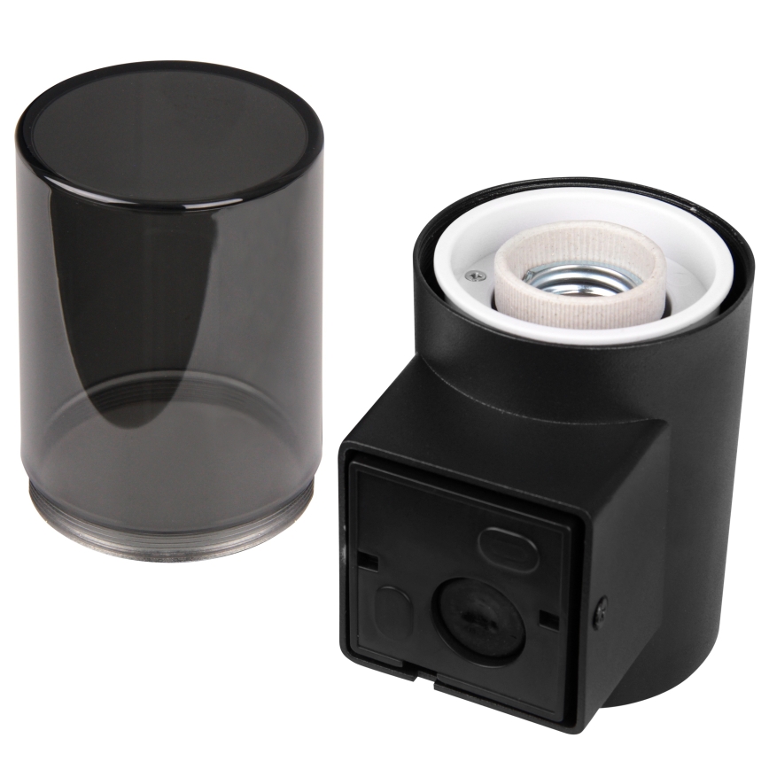 Lauko sieninis šviestuvas su judesio ir sutemos davikliu 1xE27/40W/230V IP44, juodas/dūminis