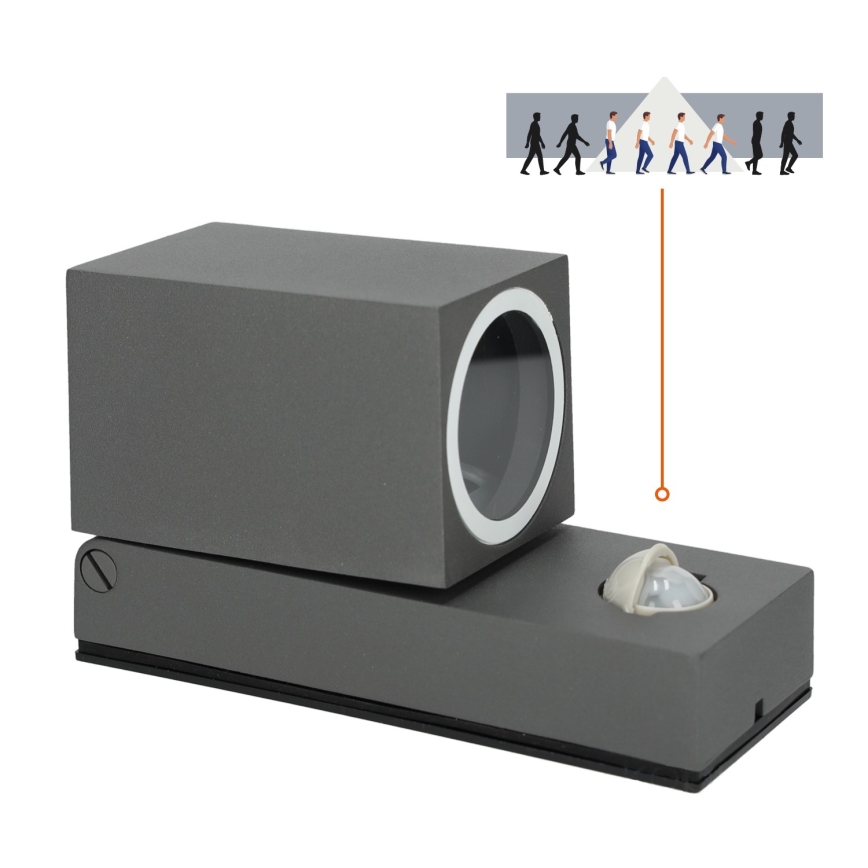 Lauko sieninis šviestuvas su jutikliu QUAZAR 1xGU10/35W/230V IP44 pilkas