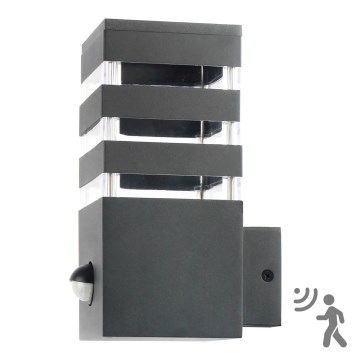 Lauko sieninis šviestuvas su jutikliu TEKSAS 1xE27/12W/230V IP44 antracitas