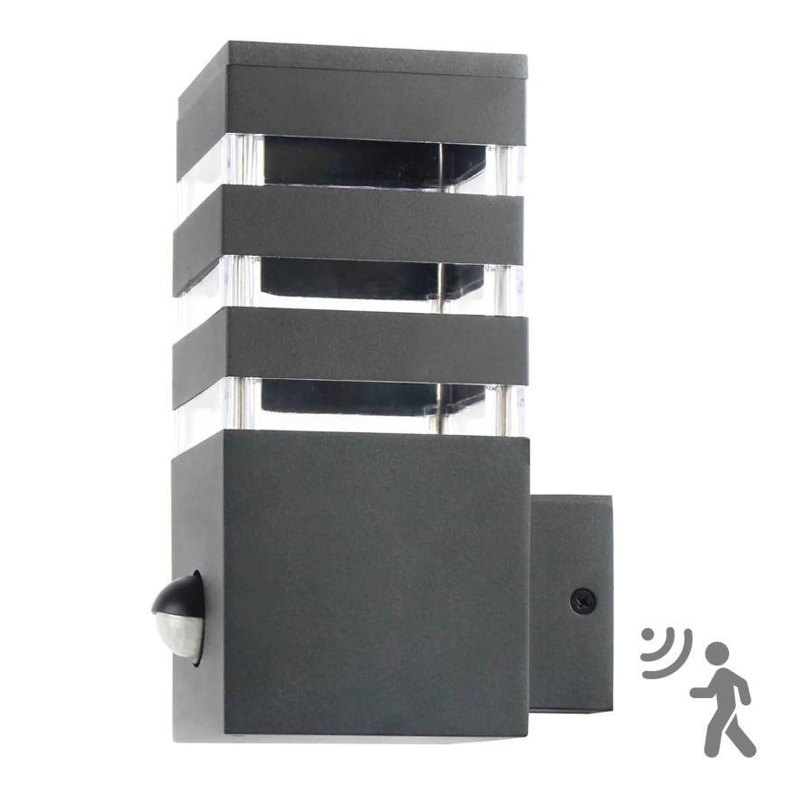 Lauko sieninis šviestuvas su jutikliu TEKSAS 1xE27/12W/230V IP44 antracitas