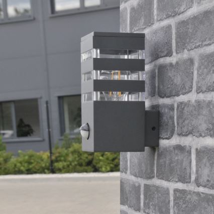 Lauko sieninis šviestuvas su jutikliu TEKSAS 1xE27/12W/230V IP44 antracitas