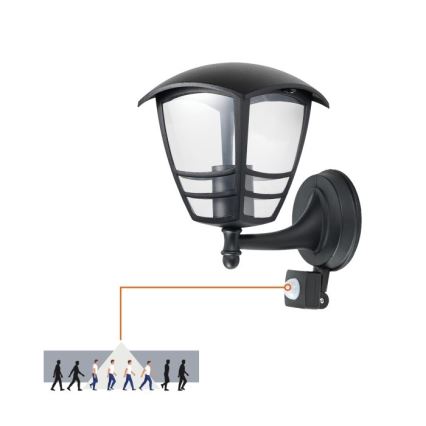 Lauko sieninis šviestuvas su jutikliu TEVIO 1xE27/60W/230V IP54 juoda