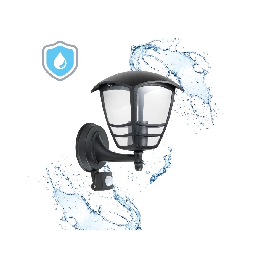 Lauko sieninis šviestuvas su jutikliu TEVIO 1xE27/60W/230V IP54 juoda