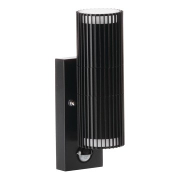 Lauko sieninis taškinis šviestuvas su judesio ir sutemų jutikliu RADILO 2xGU10/11W/230V IP44 juodas