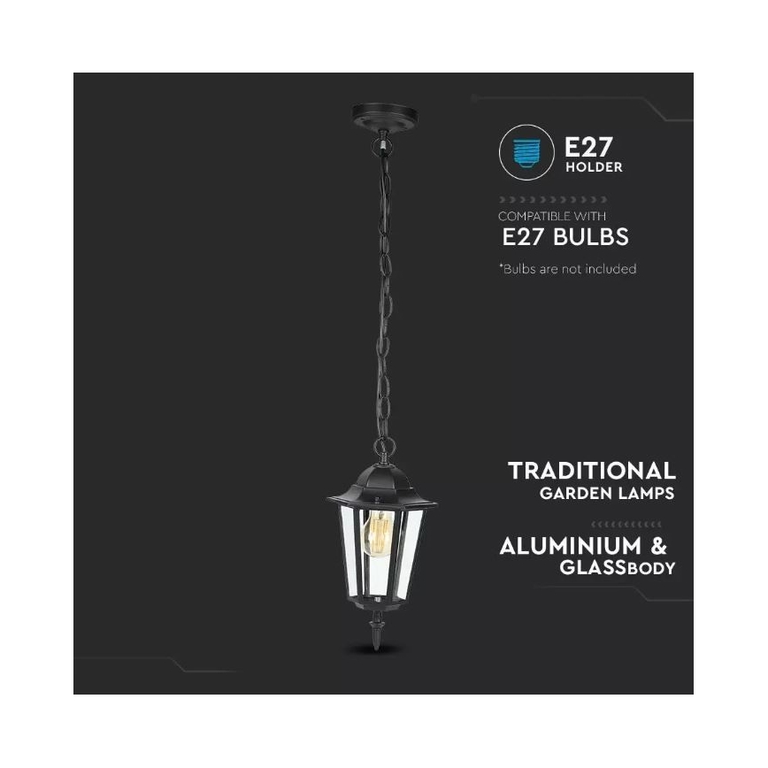 Lauko sietynas ant grandinės 1xE27/40W/230V IP44 juodas