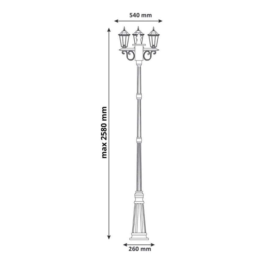 Lauko šviestuvas 3xE27/20W/230V IP43 2,58 m juoda