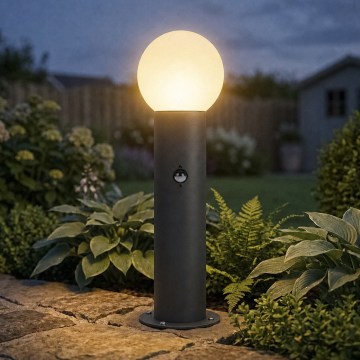 Lauko šviestuvas su judesio ir sutemų jutikliu STONO 1xE27/15W/230V 50 cm IP65 antracitas