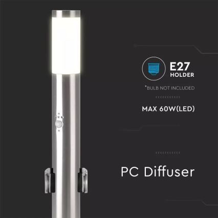 Lauko šviestuvas su jutikliu + 2 lizdai SCHUKO 1xE27/60W/230V IP44 60cm matinis chromas