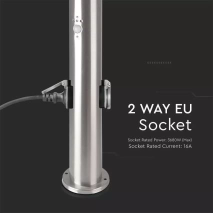 Lauko šviestuvas su jutikliu + 2 lizdai SCHUKO 1xE27/60W/230V IP44 60cm matinis chromas