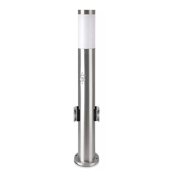 Lauko šviestuvas su jutikliu + 2 lizdai SCHUKO 1xE27/60W/230V IP44 60cm matinis chromas