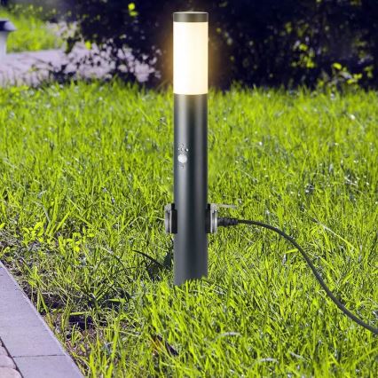 Lauko šviestuvas su jutikliu ir 2 lizdai SCHUKO 1xE27/60W/230V IP44 60cm antracitas