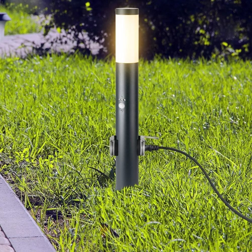 Lauko šviestuvas su jutikliu ir 2 lizdai SCHUKO 1xE27/60W/230V IP44 60cm antracitas