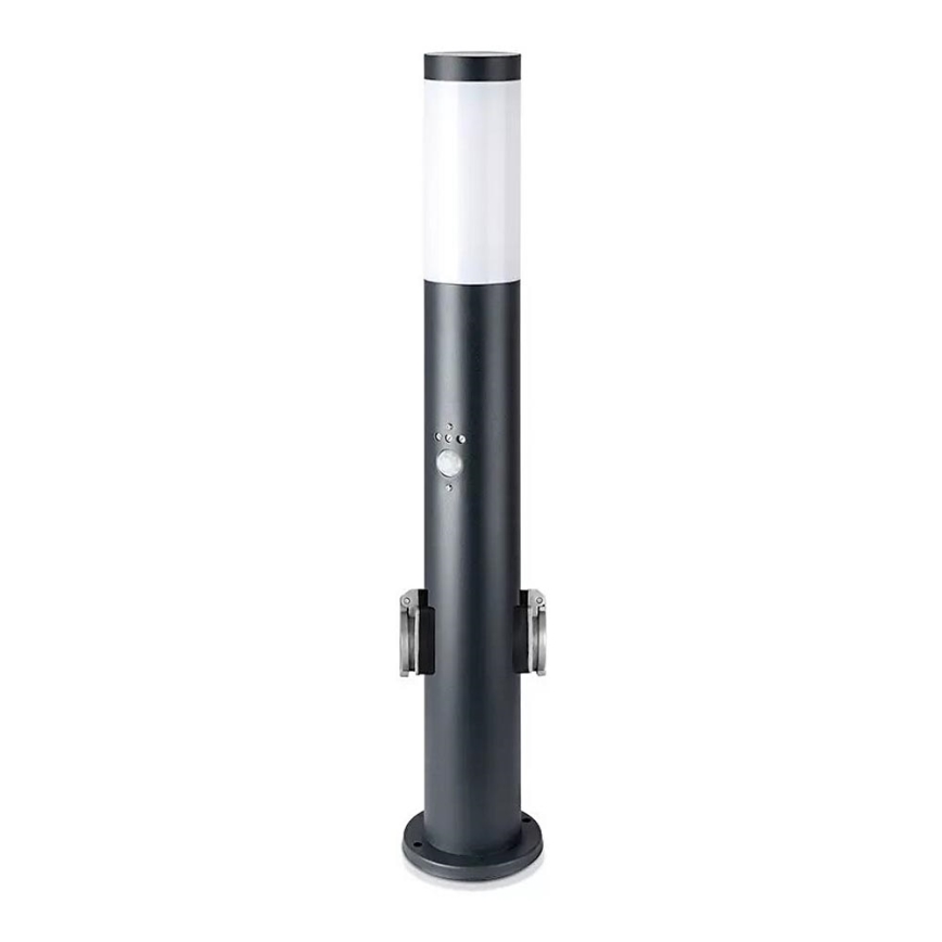 Lauko šviestuvas su jutikliu ir 2 lizdai SCHUKO 1xE27/60W/230V IP44 60cm juoda