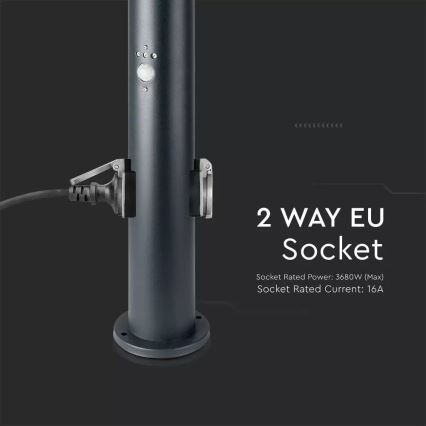 Lauko šviestuvas su jutikliu ir 2 lizdai SCHUKO 1xE27/60W/230V IP44 60cm juoda