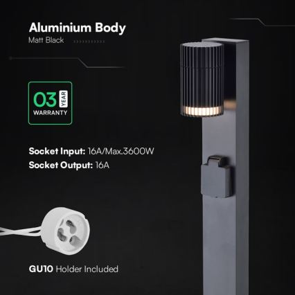 Lauko šviestuvas su SCHUKO lizdu 1xGU10/10W/230V IP44 80 cm juodas