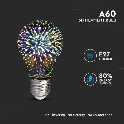 LED 3D Dekoratyvinė lemputė FILAMENT A60 E27/3W/230V 3000K