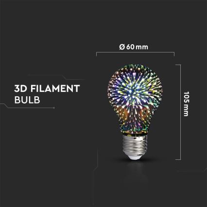 LED 3D Dekoratyvinė lemputė FILAMENT A60 E27/3W/230V 3000K